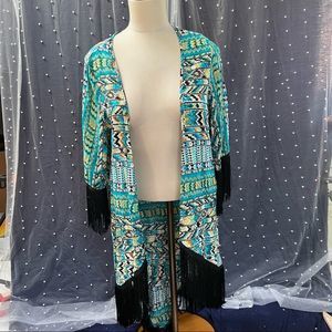 Love Tease Fringe Boho Retro Kimono Cardigan size large
